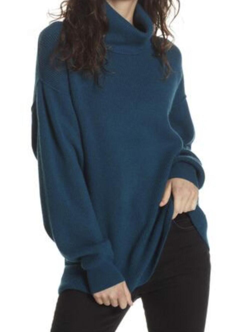 Free People Teal Softly Long Ribbed Structured Pullover Sweater - Size - Medium
